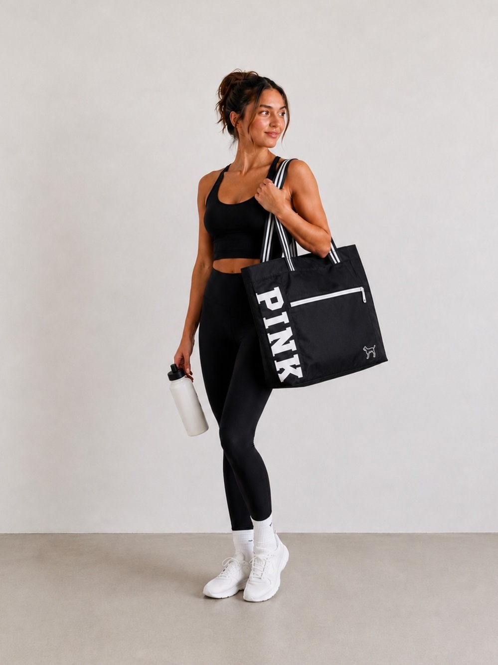 PINK Victoria’s Secret Black White Gym Tote Overnight Travel Bag